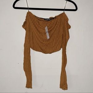 Fashion Nova mustard cropped long sleeve tube top